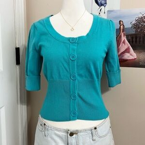 Y2K Turquoise Button-Up Cardigan Top